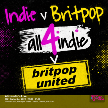 Indie v Britpop at Alexander's Live on 19 September 2026 gig poster