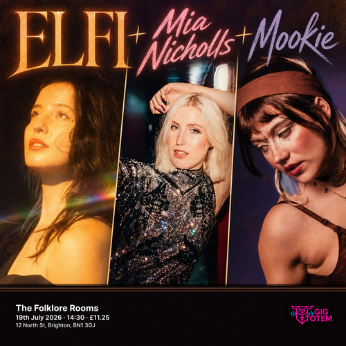 Elfi + Mia Nicholls + Mookie at The Folklore Rooms on 19 July 2026 gig poster