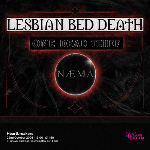 Lesbian Bed Death + One Dead Thief + Naema at Heartbreakers on 22 October 2026 gig poster