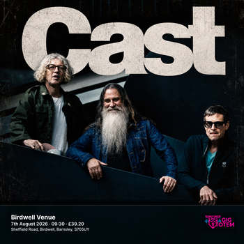 Cast at Birdwell Venue on 7 August 2026 gig poster