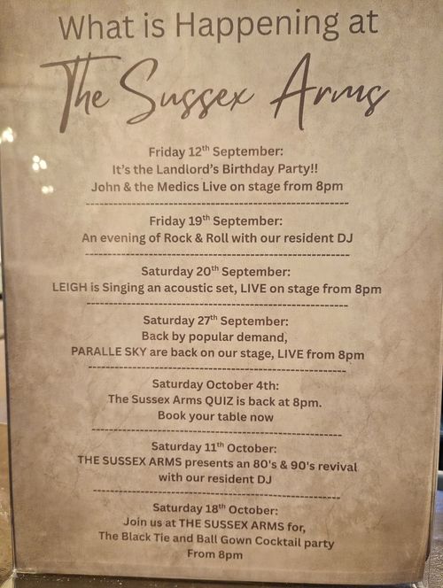 What is Happening at The Sussex Arms