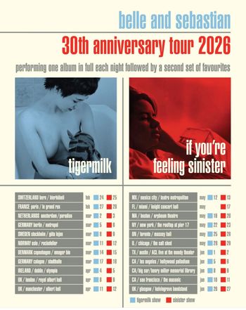 30th anniversary tour 2026 belle and sebastian february 2026 to june 2026 tour poster