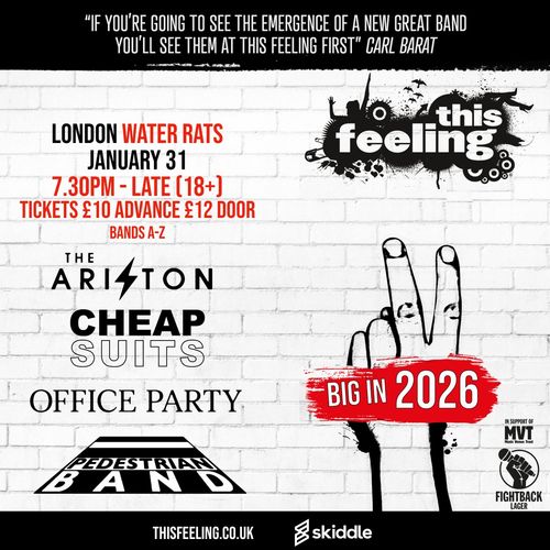 this feeling THE ARISTON, Office Party, CHEAP SUITS, PEDESTRIAN BAND at WATER RATS on 31 January 2026 gig poster