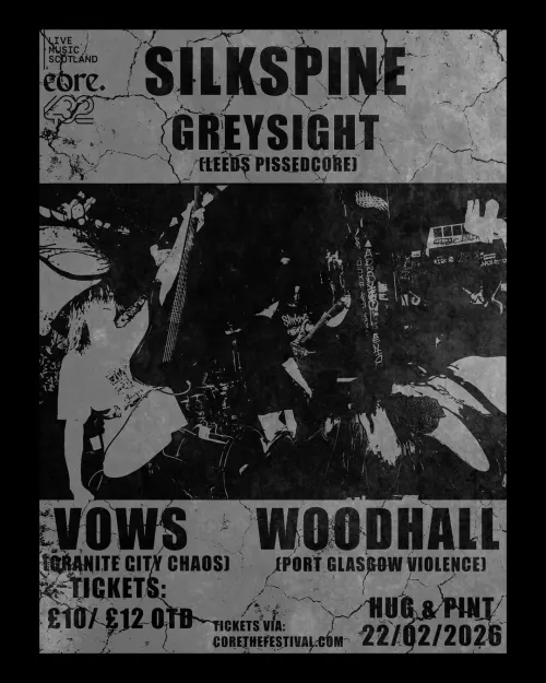SILKSPINE VOWS, GREYSIGHT, WOODHALL at HUG & PINT on 22 February 2026 gig poster