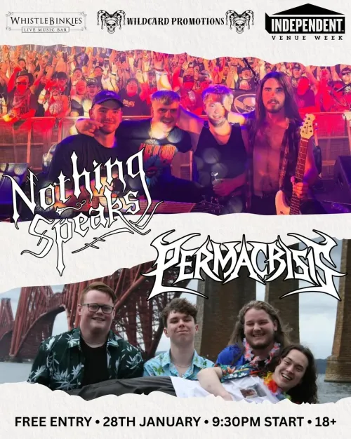 nothingspeaksuk + permacrisisband Independent Venue Week 2026 Nothing Speaks, Permacrisis at Whistlebinkies on 28 January 2026 gig poster