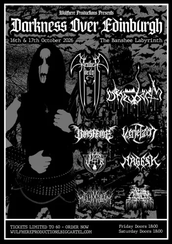 Darkness Over Edinburgh Vile Apparition, Draugr, Khost, Arghoslent, Doomed, Heathen Deity, Suffering Hour, Dead Letter october 2026 tour poster