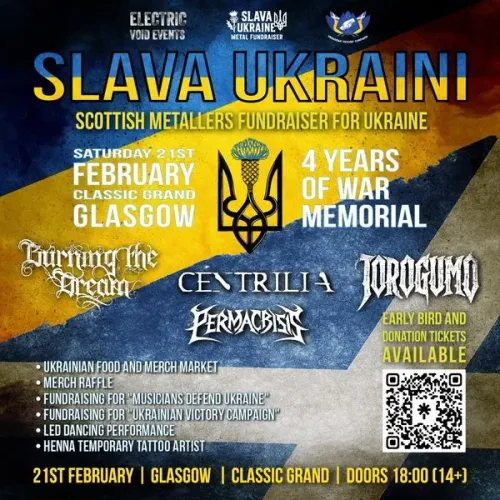 SLAVA UKRAINI Permacrisis, Centralia, Burning the Arcade, Torogumo at Classic Grand on 21 February 2026 gig poster