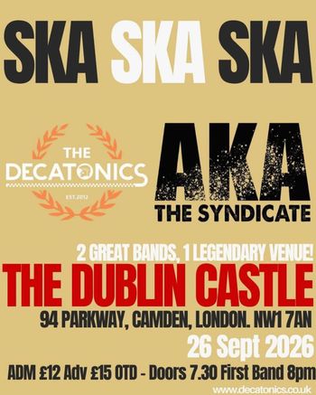 Ska Ska Ska AKA The Syndicate at The Dublin Castle on 26 September 2026 gig poster
