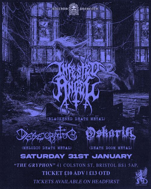 Bacchus Presents Desecrated, Inverted Angel, Oskoria at The Gryphon on 31 January 2026 gig poster