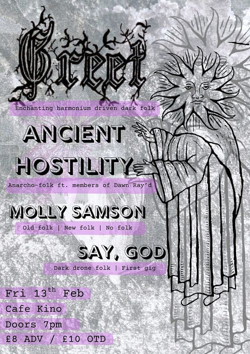 Greet Molly Samson, Say, God, Ancient Hostility at Cafe Kino on 13 February 2026 gig poster