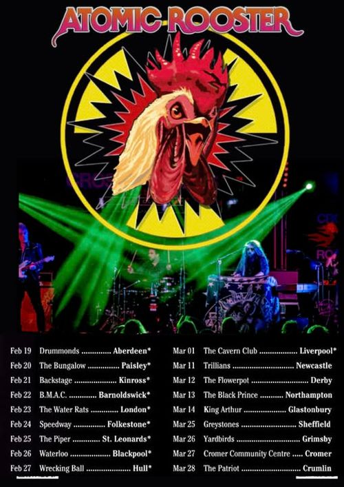 ATOMIC ROOSTER february 2026 to march 2026 tour poster