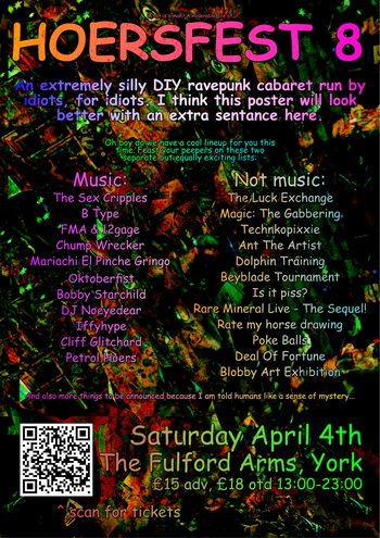 HOERSFEST 8 DJ Noeyedear, Bobby Starchild, Petrol Hoers, B Type, Iffyhype, The Sex Cripples, Oktoberfist, Cliff Glitchard, FMA & 12gage, Mariachi El Pinche Gringo, Chump Wrecker april 2026 tour poster