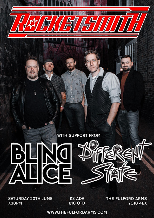 ROCKETSMITH DIFFERENT STATE, BLIND ALICE at The Fulford Arms on 20 June 2026 gig poster