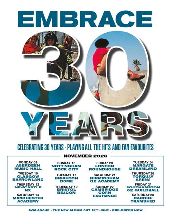 EMBRACE 30 YEARS Embrace november 2026 tour poster