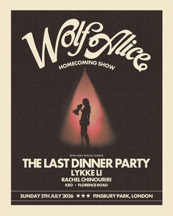 Wolf Alice Homecoming Show RACHEL CHINOURIRI, The Last Dinner Party, Wolf Alice, Lykke Li at Finsbury Park on 5 July 2026 gig poster