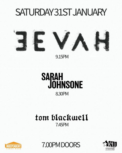 EEVAH tom blackwell, Sarah Johnstone at KU Stockton on 31 January 2026 gig poster