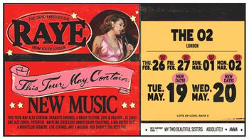RAYE Absolutely, Amma, My Two Beautiful Sisters may 2026 tour poster