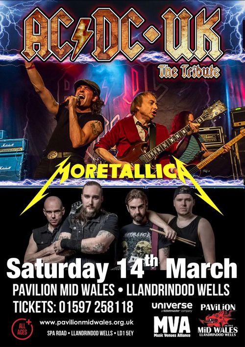AC/DC-UK The Tribute AC/DC-UK, Moretalllica at Pavilion Mid Wales on 14 March 2026 gig poster