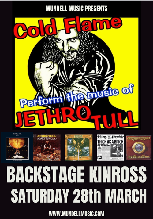 Cold Flame Perform the music of Jethro Tull Cold Flame at Backstage on 28 March 2026 gig poster