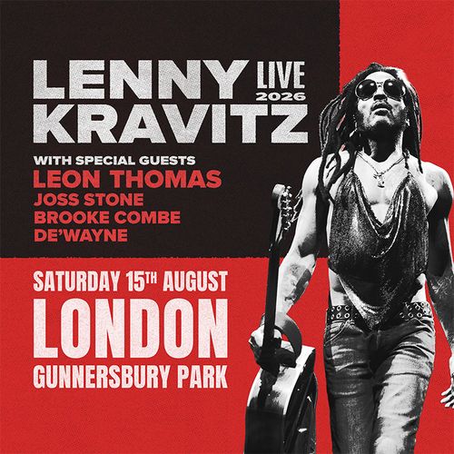 Lenny Kravitz Live 2026 Brooke Combe, Leon Thomas, De'Wayne, Joss Stone, Lenny Kravitz at Gunnersbury Park on 15 August 2026 gig poster