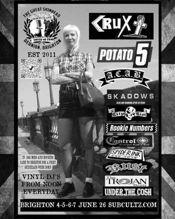 The Great Skinhead Reunion Rookie Numbers, Under The Cosh, Rust, A.C.A.B., Crux, Potato 5, Control, Skadows, The Trojan Horse, Spider Link at Subcultz on 4 June 2026 gig poster