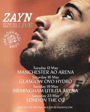 ZAYN LIVE ZAYN may 2026 tour poster