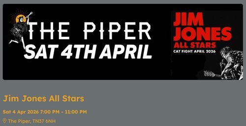 Jim Jones All Stars at The Piper on 4 April 2026 gig poster