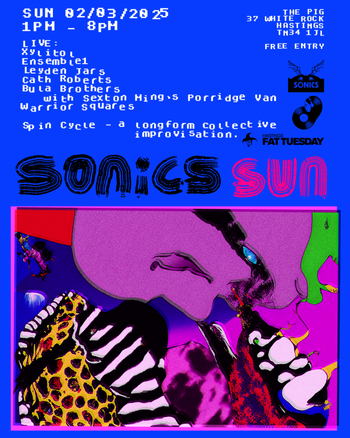 SONICS SUN Ensemble1, Bula Brothers, Cath Roberts, Warrior Squares, Xylitol, Sexton Ming's Porridge Van, Leyden Jars at The Pig on 2 March 2025 gig poster