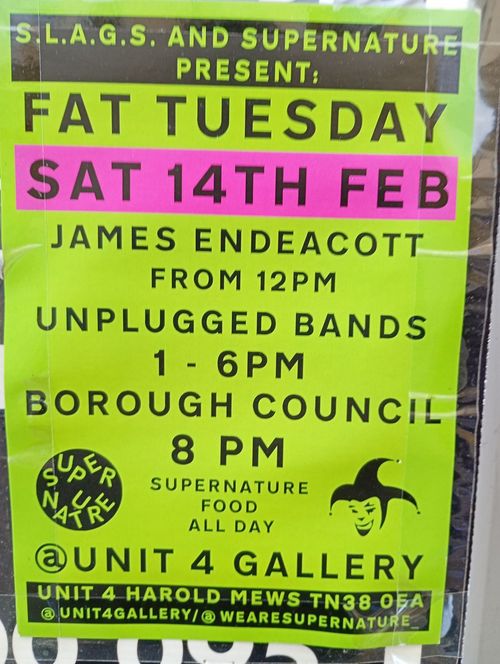 FAT TUESDAY James Endeacott at UNIT 4 GALLERY on 14 February 2026 gig poster