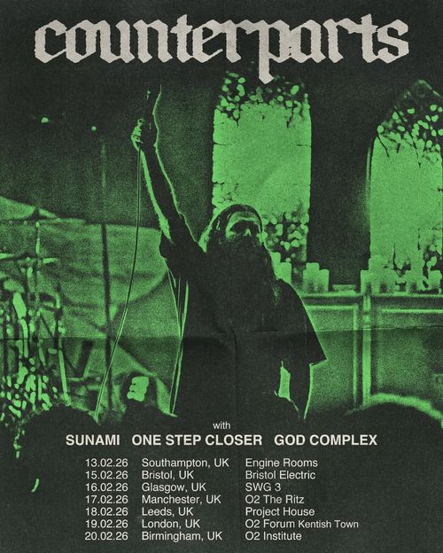 counterparts One Step Closer, God Complex, SUNAMI february 2026 tour poster