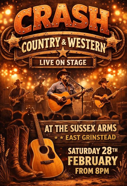 CRASH COUNTRY & WESTERN at The Sussex Arms on 28 February 2026 gig poster
