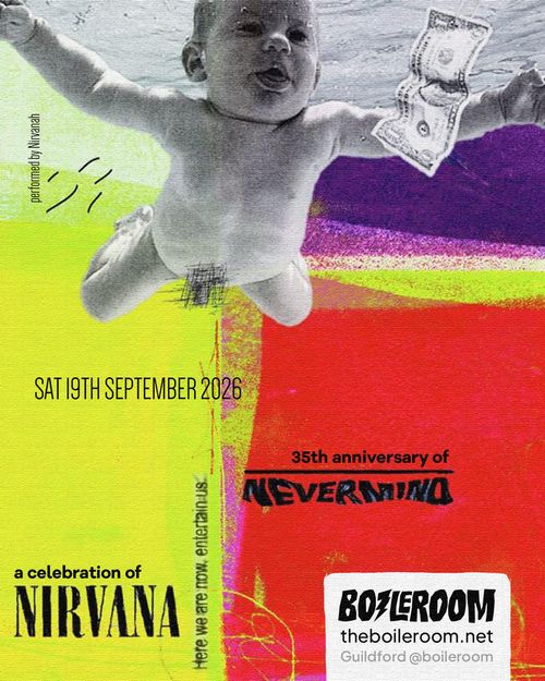 a celebration of NIRVANA Nivanah at Boilerroom on 19 September 2026 gig poster