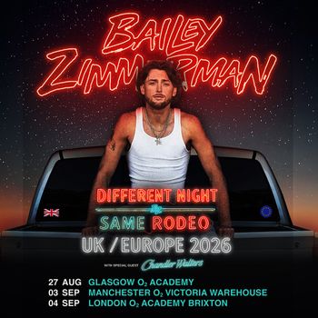 Different Night By Same Rodeo Chandler Walters, Bailey Zimmerman august 2026 to september 2026 tour poster