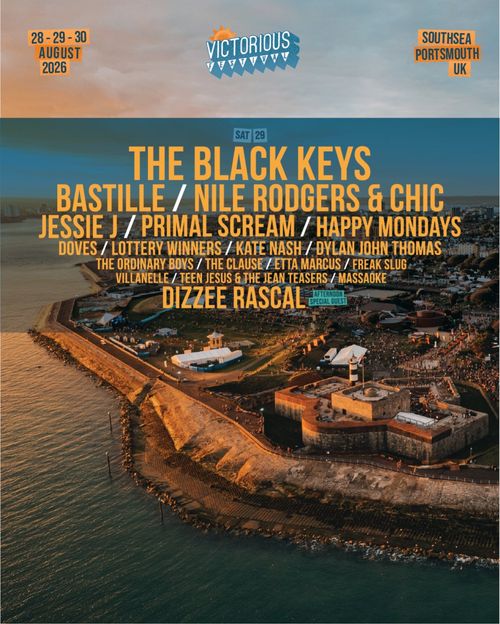 Victorious Festival Massaoke, Doves, LOTTERY WINNERS, BASTILLE, Primal Scream, The Black Keys, The Clause, Dizzee Rascal, Nile Rodgers & Chic, Kate Nash, VILLANELLE, ETTA MARCUS, freak slug, Jessie J, Happy Mondays, Dylan John Thomas, The Ordinary Boys, Teen Jesus & The Jean Teasers at Southsea on 29 August 2026 gig poster