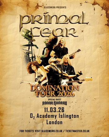 DOMINATION TOUR 2026 Ronnie Romero, Primal Fear at O2 Academy Islington on 11 March 2026 gig poster