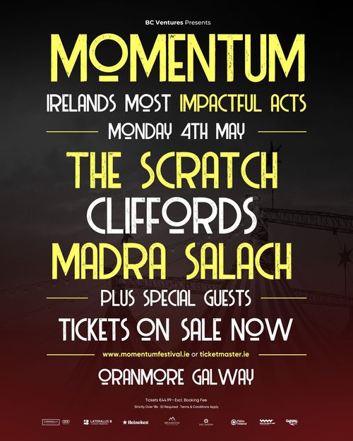 MOMENTUM Cliffords, The Scratch, Madra Salach at Oranmore on 4 May 2026 gig poster