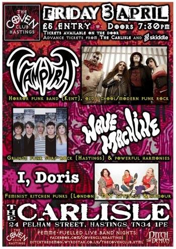 The Coven Club Hastings WAVE MACHINE, I, Doris, Vampyr at The Carlisle on 3 April 2026 gig poster