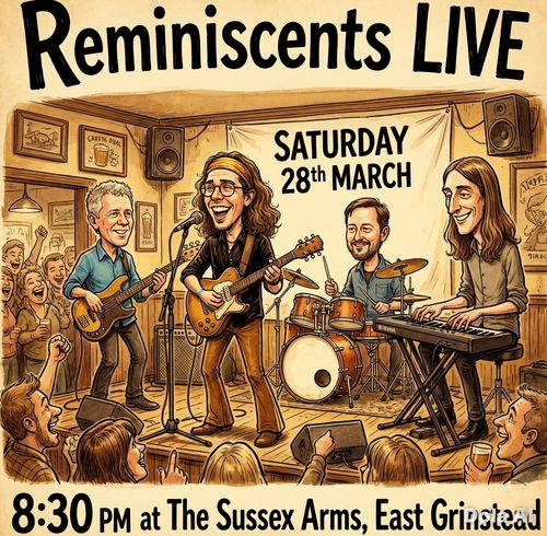 Reminiscent LIVE Reminiscent at The Sussex Arms on 28 March 2026 gig poster