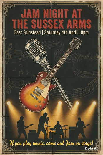 JAM NIGHT AT THE SUSSEX ARMS Various Artists at The Sussex Arms on 4 April 2026 gig poster