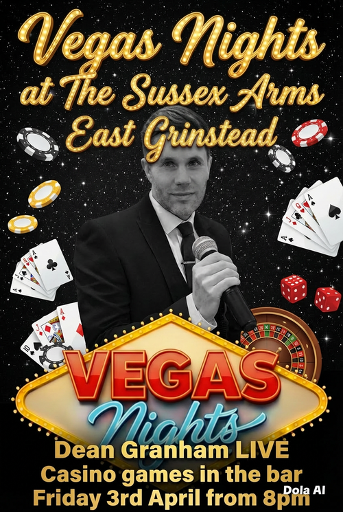 Vegas Nights Dean Granham at The Sussex Arms on 3 April 2026 gig poster