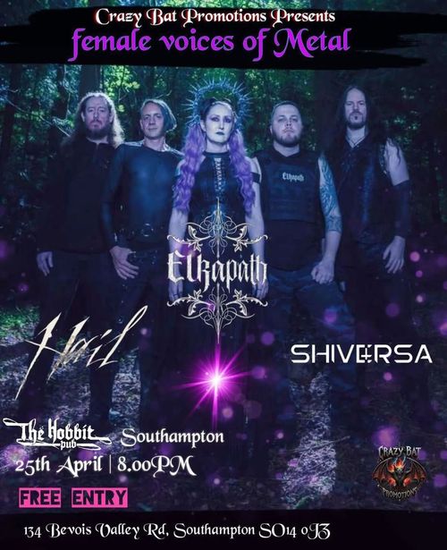 female voices of Metal Elkapath, Hail the Sun, Shiversa at The Hobbit on 25 April 2026 gig poster