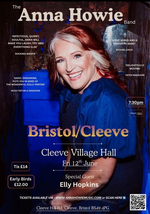 The Anna Howie Band Elly Hopkins at Cleeve Village Hall on 12 June 2026 gig poster
