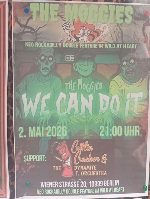 THE MOGGIES Caitlin Cracker & The Dynamite T. Orchestra at Wiener Strasse 20 on 2 May 2026 gig poster