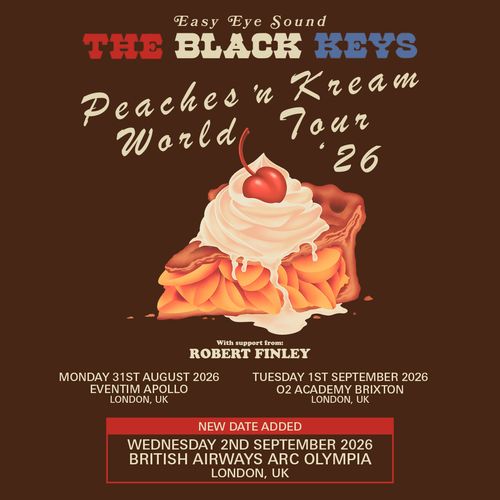 The Black Keys Peaches 'n Kream World Tour '26 Robert Finley, The Black Keys august 2026 to september 2026 tour poster