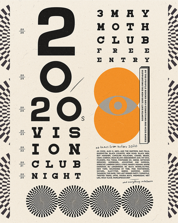 2020s Vision Club Night Mimi Webb, Alex G, bar italia, Poppy, Black Country, New Road, Lana Del Rey, Ghetts, Boy Harsher, Tove Lo, Rina Sawayama, Yves Tumor, Jockstrap, Caroline Polachek, Amy and the Sniffers, AG Cook, Mitski, Deadbeat, Bashy, Black Midi, Amyl and the Sniffers at Moth Club on 3 May 2026 gig poster