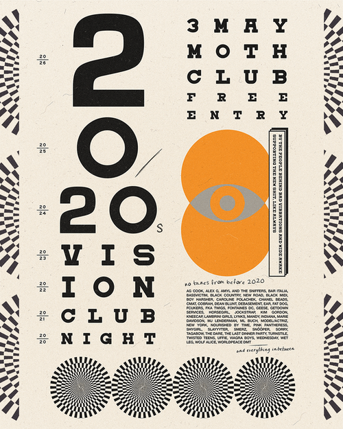 2020s Vision Club Night Mimi Webb, Alex G, bar italia, Poppy, Black Country, New Road, Lana Del Rey, Ghetts, Boy Harsher, Tove Lo, Rina Sawayama, Yves Tumor, Jockstrap, Caroline Polachek, Amy and the Sniffers, AG Cook, Mitski, Deadbeat, Bashy, Black Midi, Amyl and the Sniffers at Moth Club on 3 May 2026 gig poster