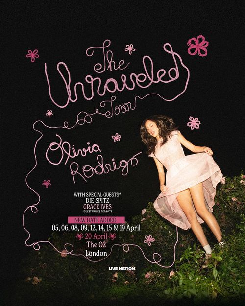 The Unraveled Tour - Olivia Rodrigo Die Spitz, Grace Ives, Olivia Rodrigo april 2026 tour poster