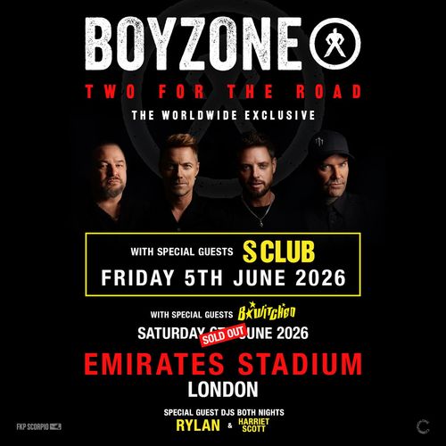 BOYZONE - TWO FOR THE ROAD Boyzone, B*Witched, S Club june 2026 tour poster