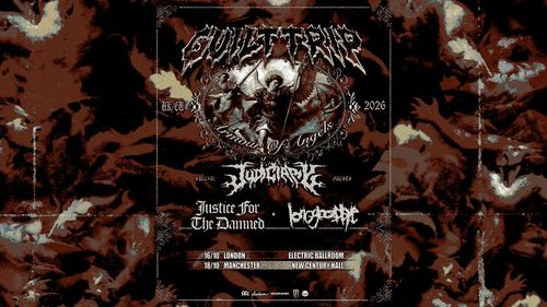Guilttrip - Armour Of Angels UK/EU 2026 Guilt Trip, Sodomize, Psycroptic, Justice for the Damned october 2026 tour poster