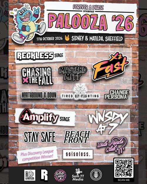 PALOOZA '26 Change Persona, STAY SAFE, Reckless Stage, noiseless., Amplify Stage, WNSDY AT 7, Wide Awake Club, Tired Of Fighting, Northbound & Down, Mustard Mitt, Chasing The Fall, Beach Front, x2 fast at Sidney & Matilda on 17 October 2026 gig poster